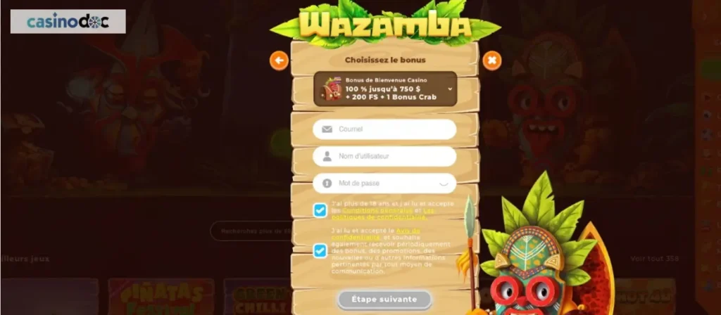 inscription étape 3 wazamba