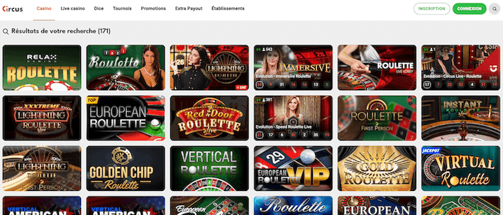 jeux de roulette sur le casino belge Circus