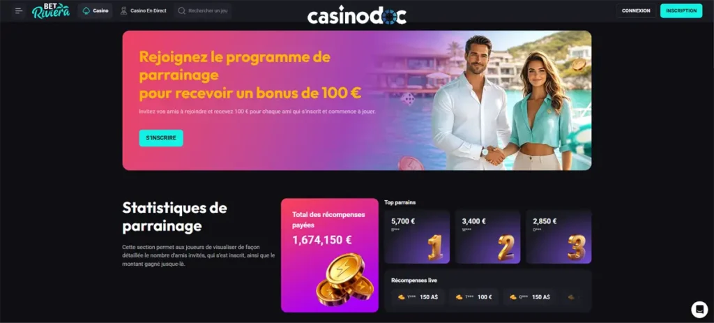 programme de parrainage betriviera casino