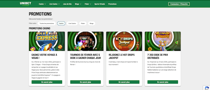 les tournois en cours sur le casino belge Unibet