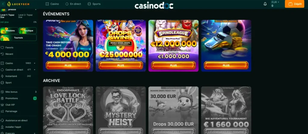 tournois luckygem casino