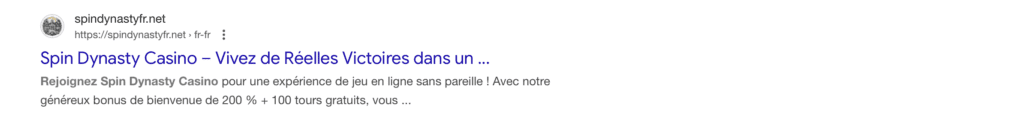 autre site frauduleux de Spin Dynasty sur les resultats de recherche