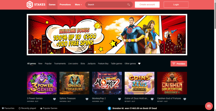 page d'accueil stakes casino