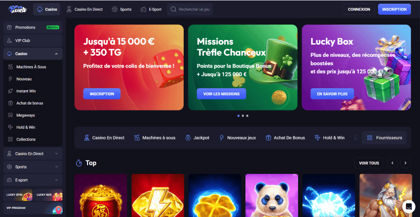 page d'accueil spinaura casino