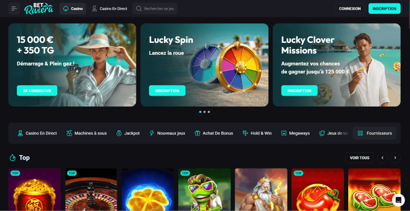 page d'accueil betriviera casino