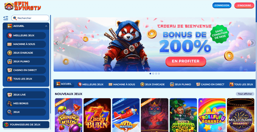 page d'accueil spin dynasty