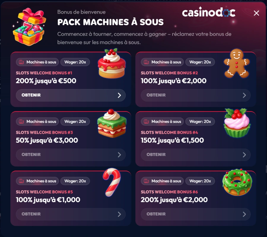 bonus de bienvenue pack machines à sous sur gambiva
