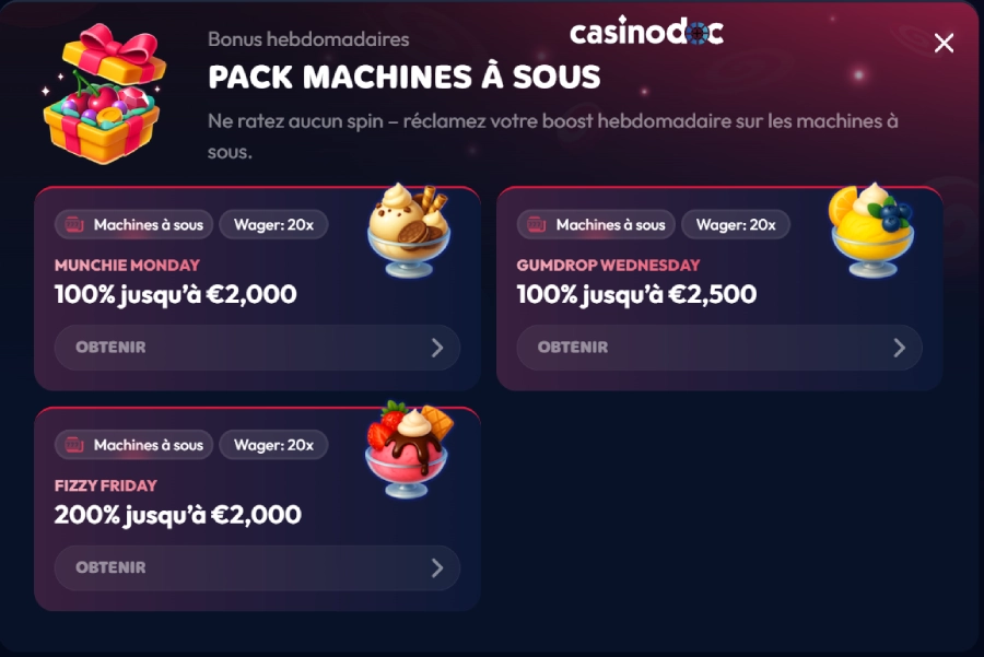 bonus hebdomadaire sur gambiva
