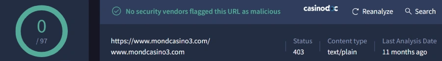 analyse de sécurité du site MondCasino