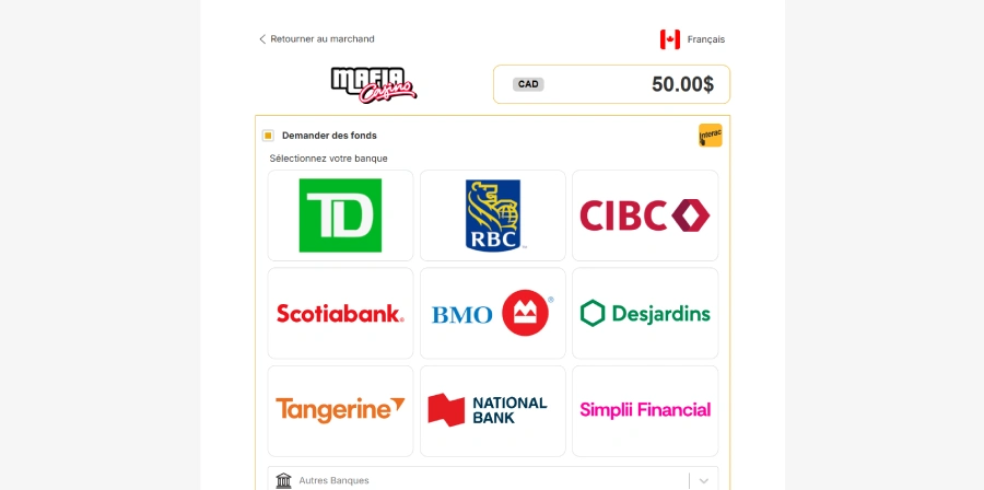 dépôt Interac étape 4 sur Mafia Casino