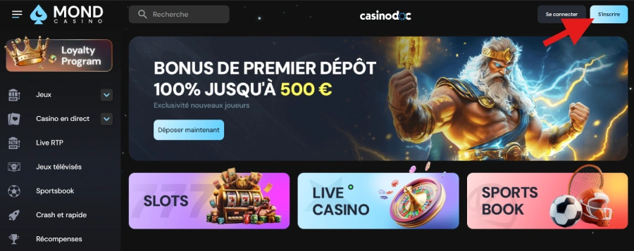inscription étape 1 sur MondCasino