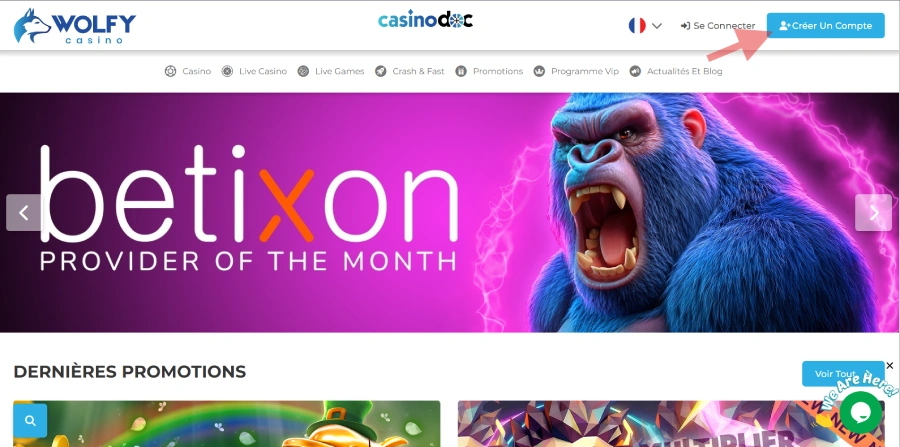 inscription étape 1 sur wolfy casino belgique