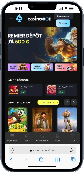 interface mobile MondCasino