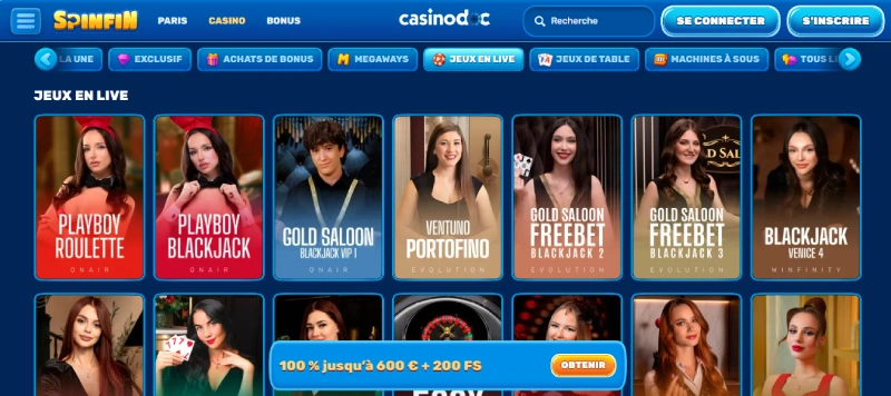 jeux de casino live spinfin