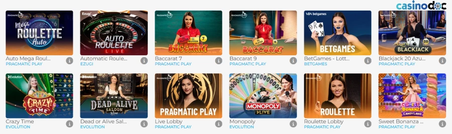 les jeux de live sur wolfy casino belgique