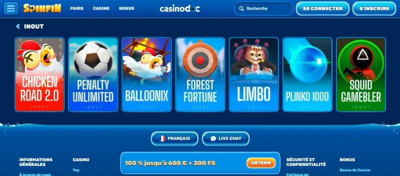mini jeux casino spinfin