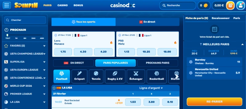 paris sportifs sur spinfin