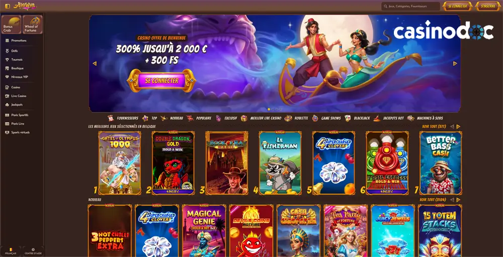 inscription étape 1 alawin casino