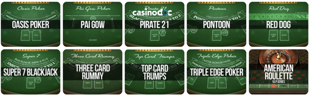 jeux de table sur bluvegas casino