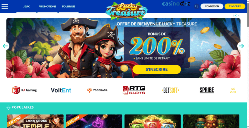 page d'accueil lucky treasure