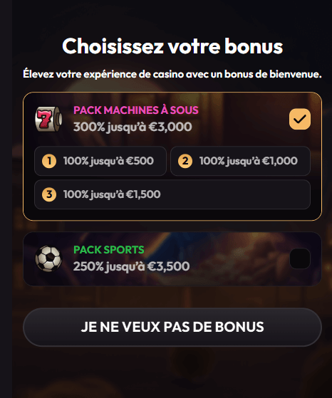sélectionner son bonus mad casino