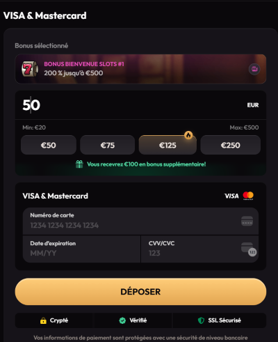 déposer de l'argent sur mad casino