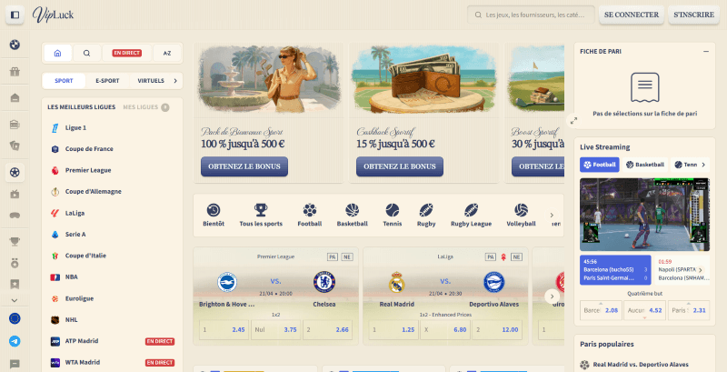 vipluck : bookmaker avec dépôt minimum de 10 €