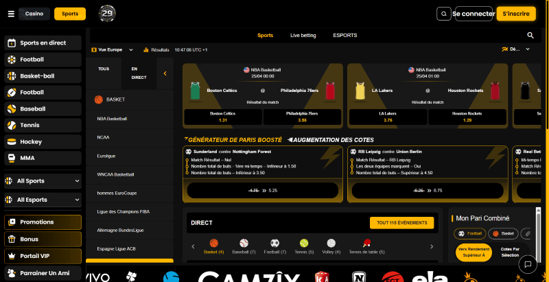 29 black : bookmaker avec dépôt minimum de 5 €