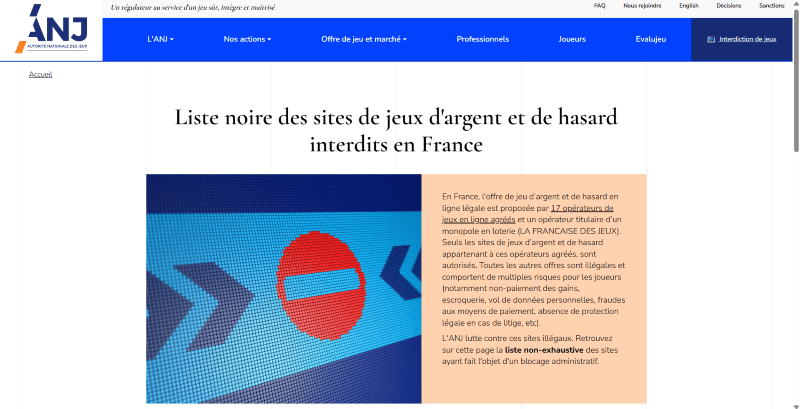 capture page liste noire des casinos hors anj