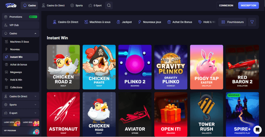 mini-jeux sur spinaura casino