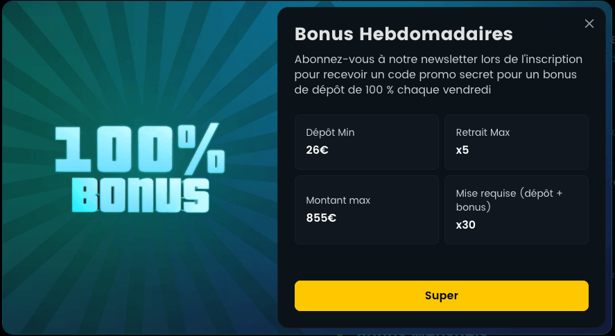 Bonus de recharge sans code promo snatch casino