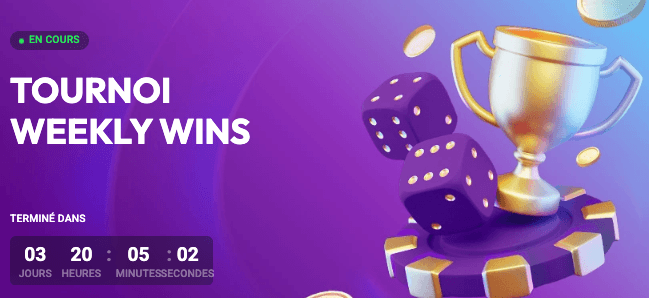 Tournoi weekly wins sans code promo Spin Aura