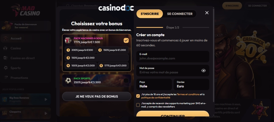 connexion casino en ligne étape2