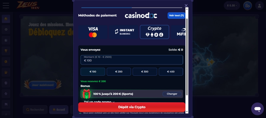 dépôt sur un casino avec litecoin étape2