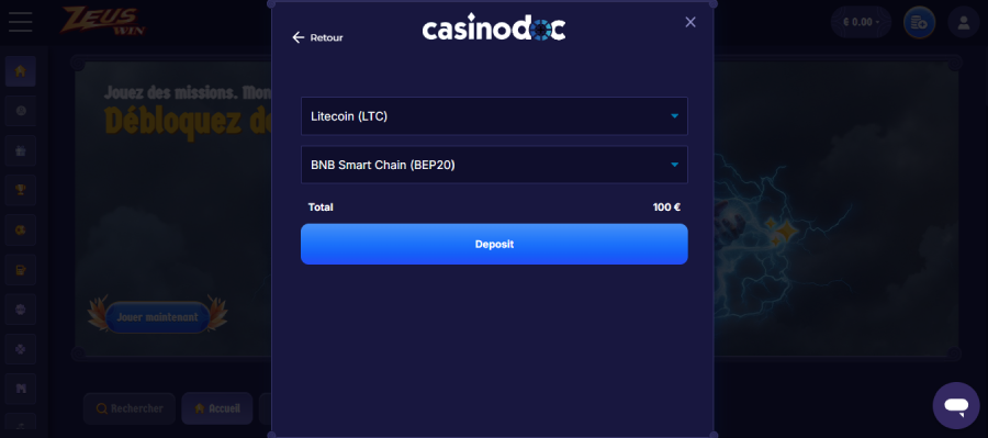 dépôt sur un casino avec litecoin étape3
