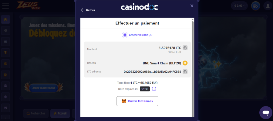 dépôt sur un casino avec litecoin étape4