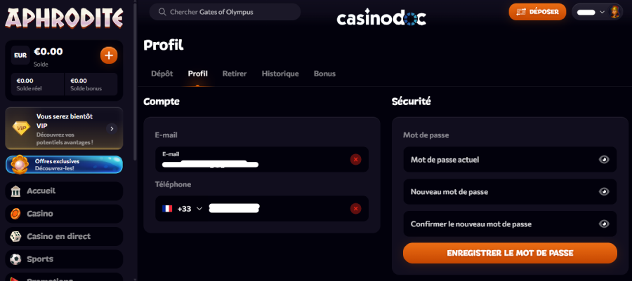 espace personnel casino en ligne