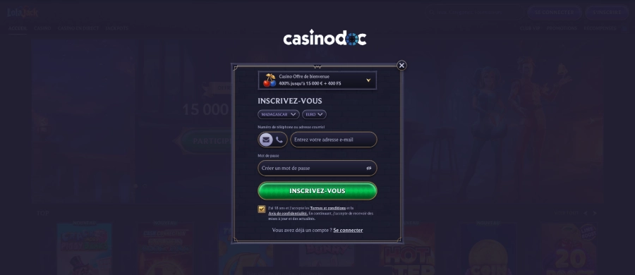 Inscription étape 1 sur LolaJack