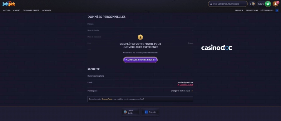 Inscription étape 2 sur LolaJack