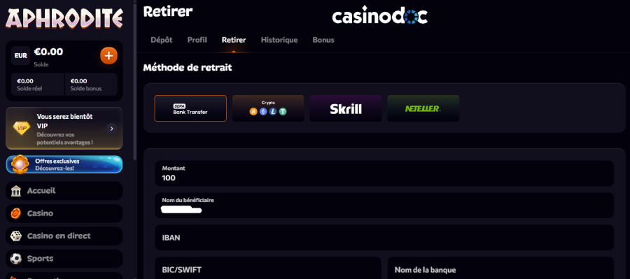 retrait gains casino en ligne étape3