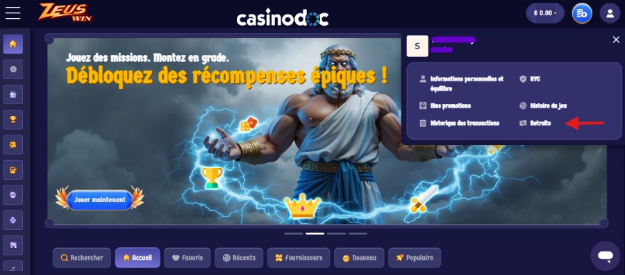 retrait sur un casino avec litecoin étape1