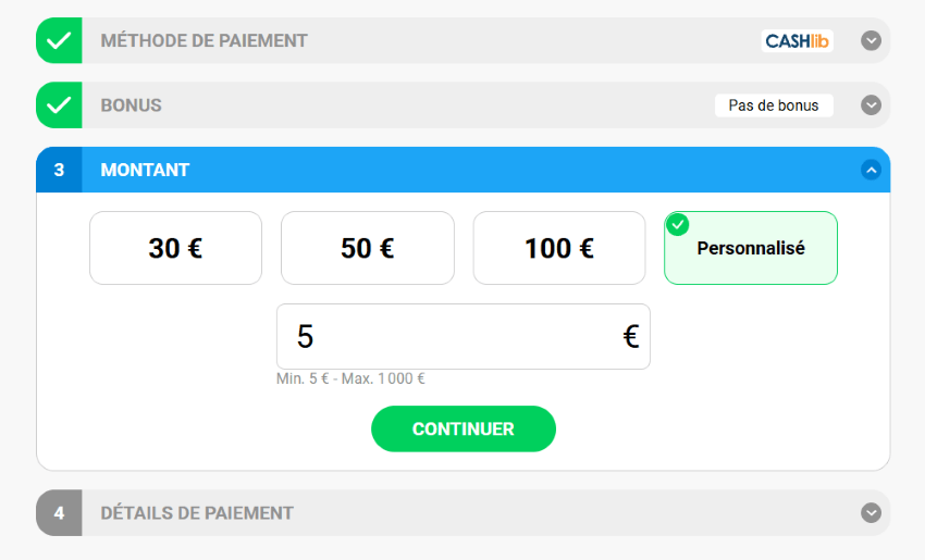 Dépot minimum de 5 euros sur lucky treasure