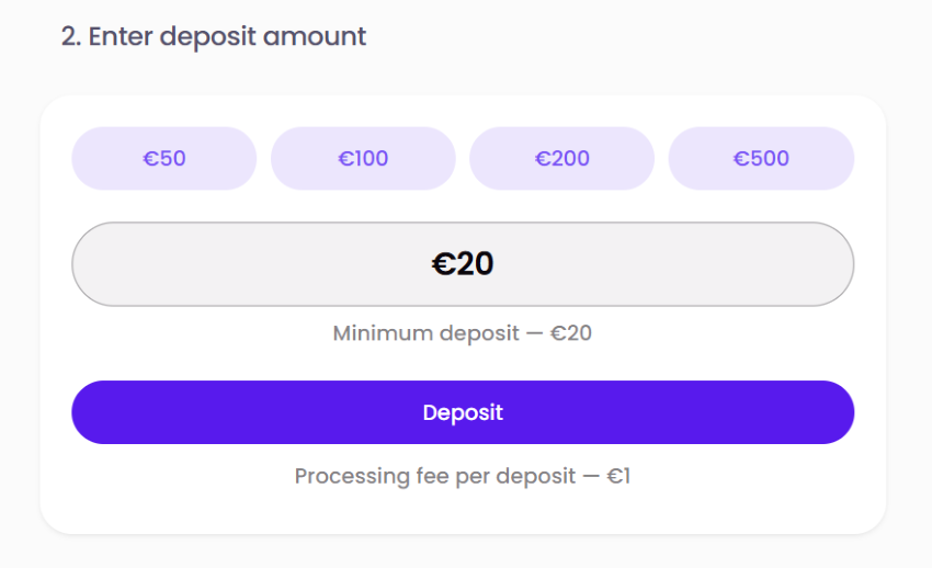 Dépôt minimum de 20 euros sur Trickz