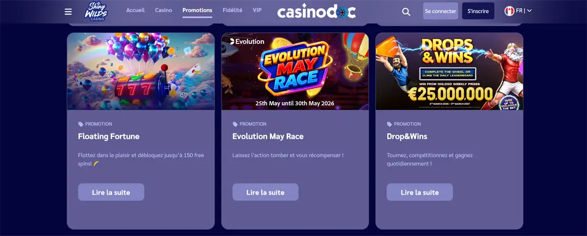 autres promotions shiny wilds casino