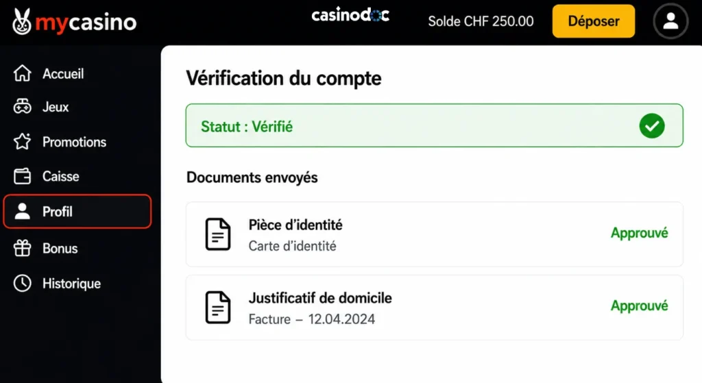 retrait mycasino étape 1