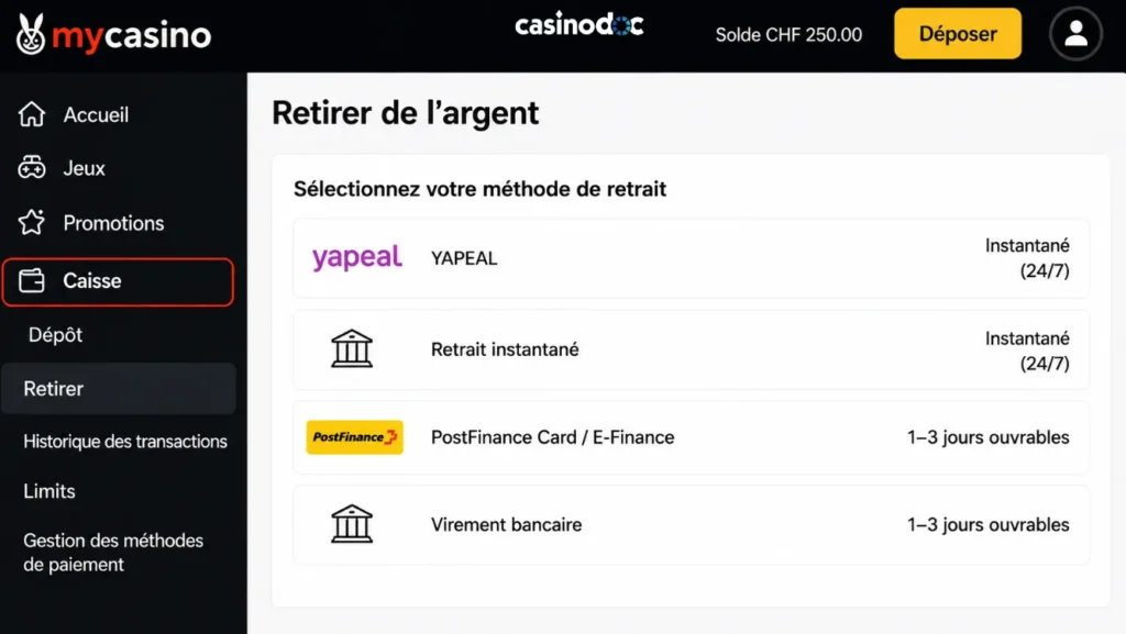 retrait mycasino étape 2