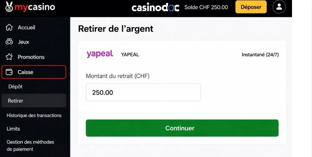 retrait mycasino étape 3