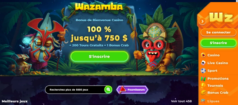 page accueil wazamba canada