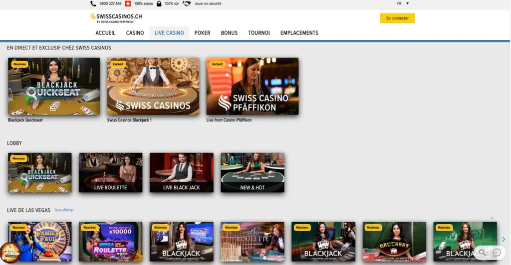 casino en direct swiss casinos