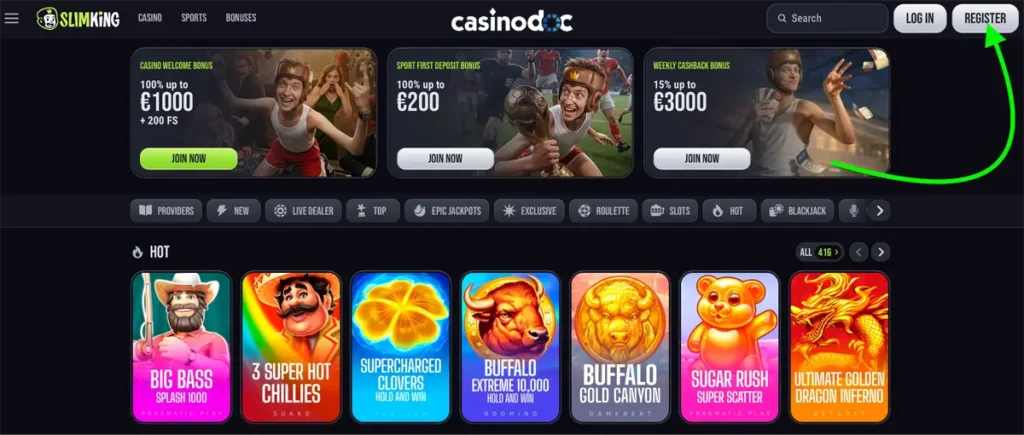 inscription étape 1 slim king casino